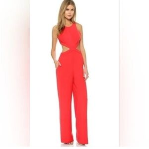 BCBGMaxAzria Red Coral Cutout Jumpsuit